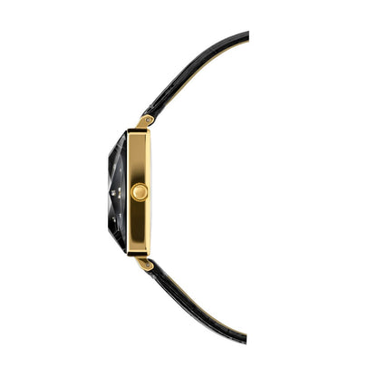 FACET PRINCESS, Princess-Cut, Gold Plated Swiss Quartz Watch, 15mm Band - Black Dial | MSRP: $299.90