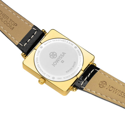 FACET PRINCESS, Princess-Cut, Gold Plated Swiss Quartz Watch, 15mm Band - Black Dial | MSRP: $299.90