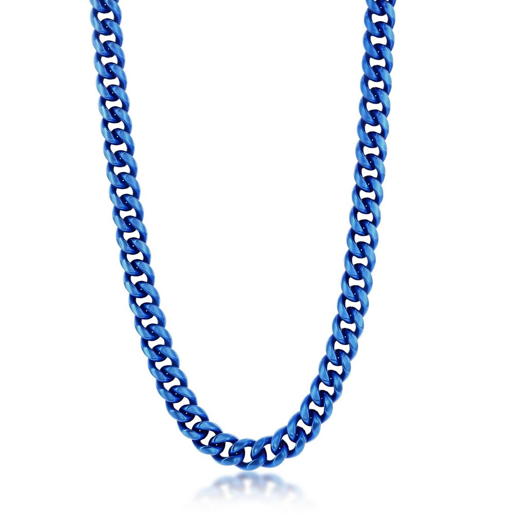 Stainless Steel 10mm Miami Cuban Chain Necklace - Matte Blue IP Plated