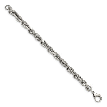 Stainless Steel Polished and Textured Fancy Rope 8in Bracelet