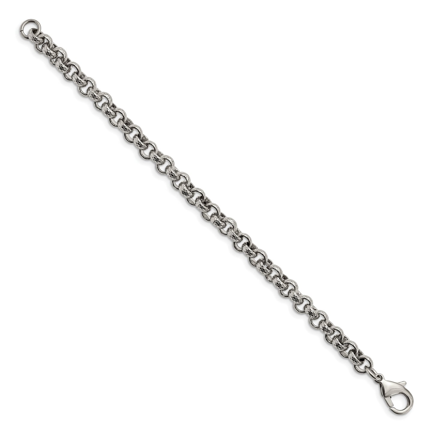 Stainless Steel Polished and Textured Link 8.25in Bracelet