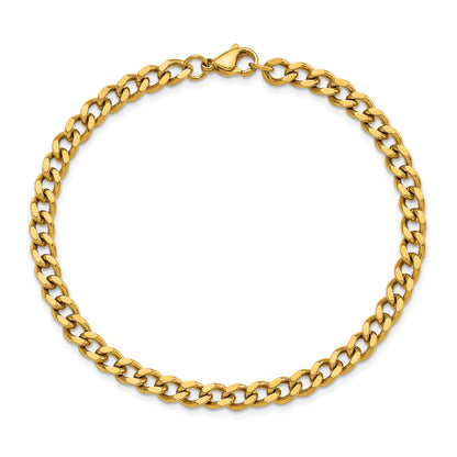 Stainless Steel Polished Yellow IP 8.5in  Curb 5mm Chain Bracelet