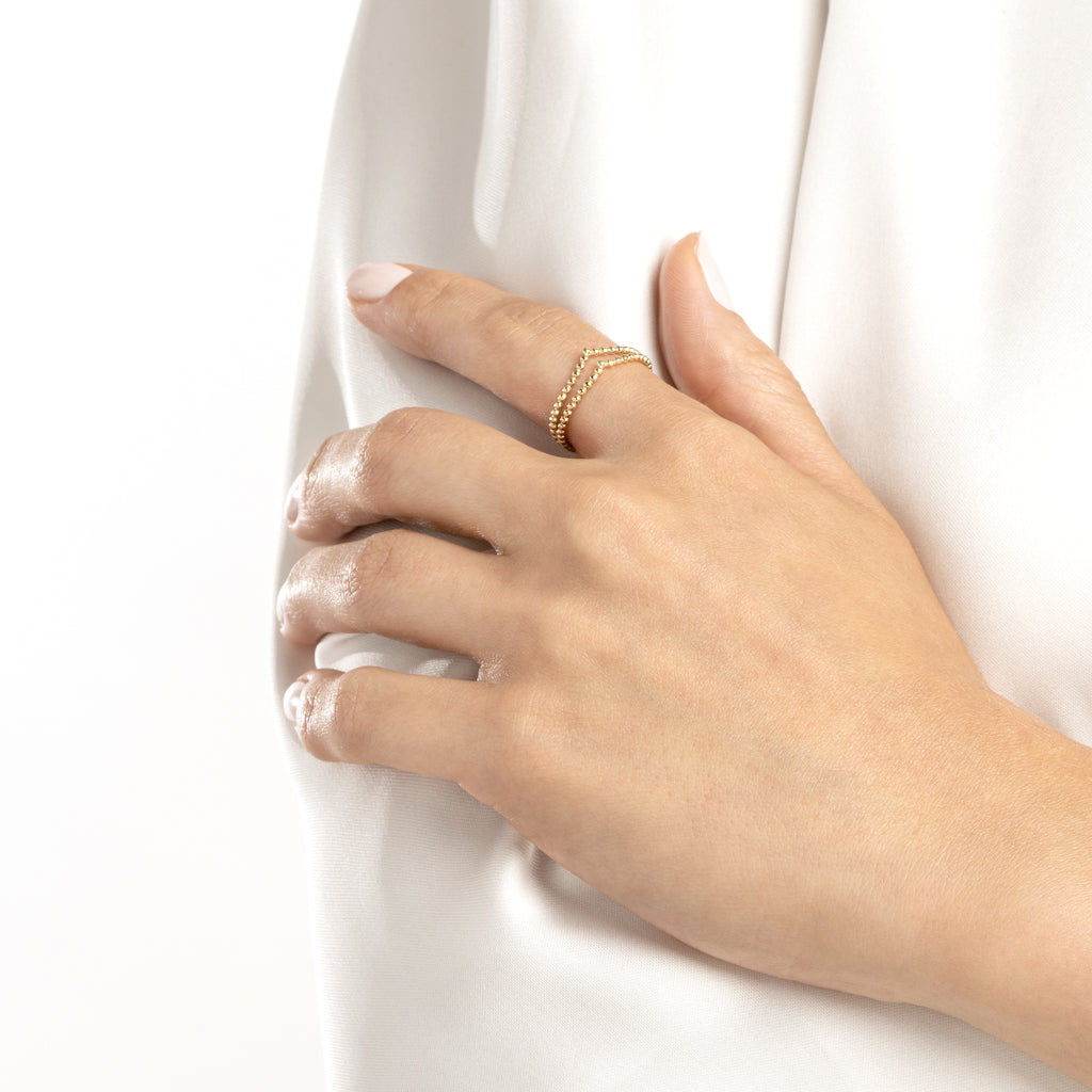 Double Beaded Chevron Design Ring — MOD1