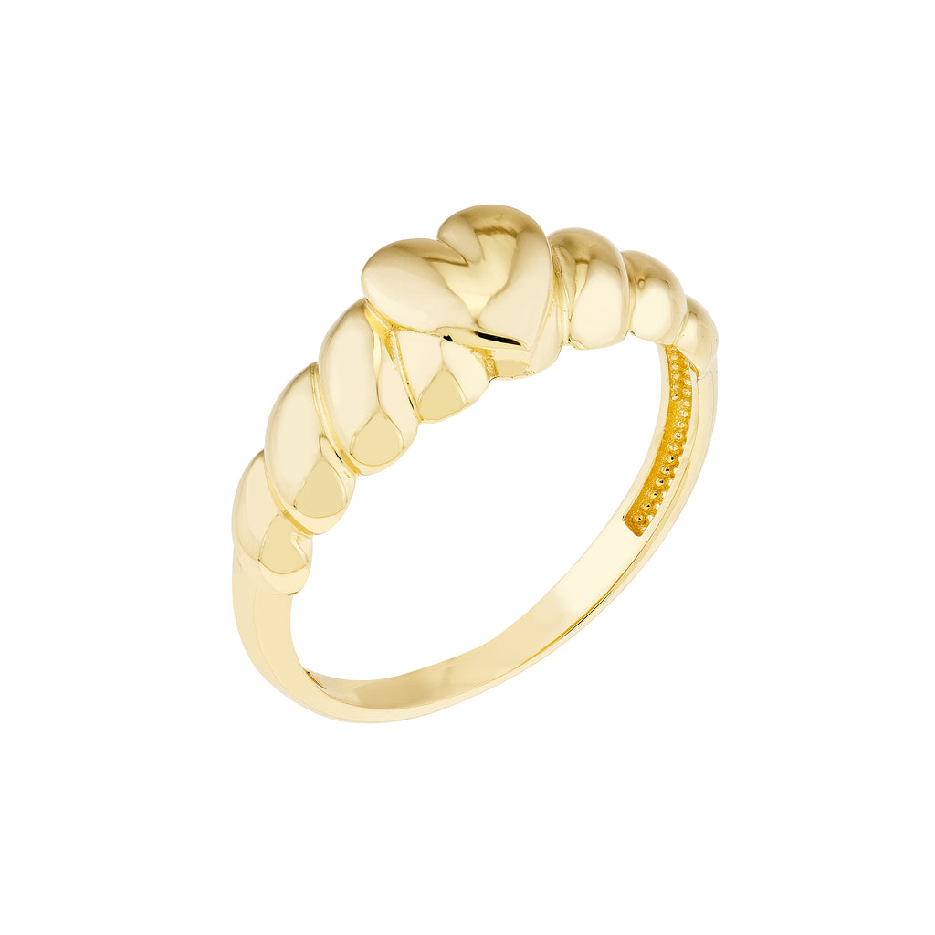 Puffed Heart Ribbed Sides Ring — ALT2