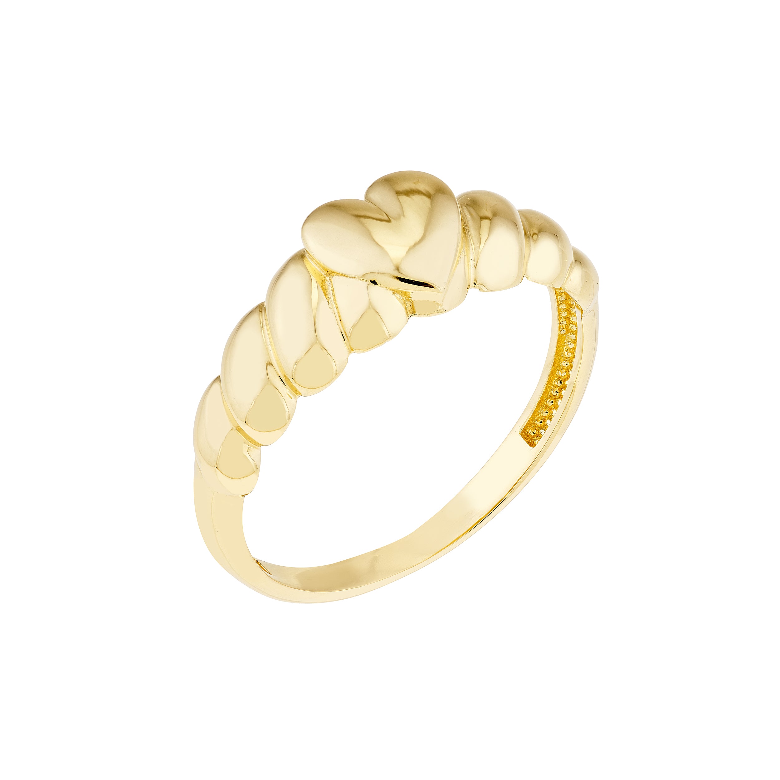 Puffed Heart Ribbed Sides Ring — ALT2