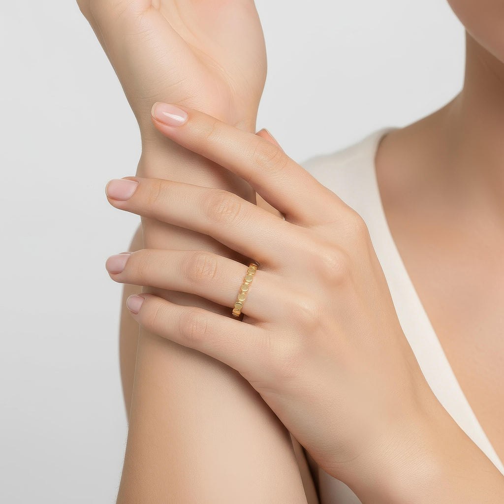Flat Oval Beaded Band Ring — MOD1