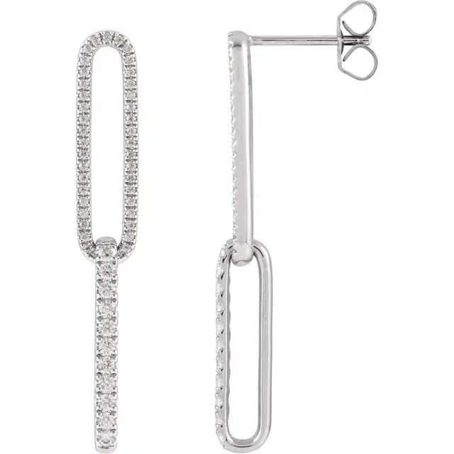 14K White 1/2 CTW Lab-Grown Diamond Elongated Link Earrings