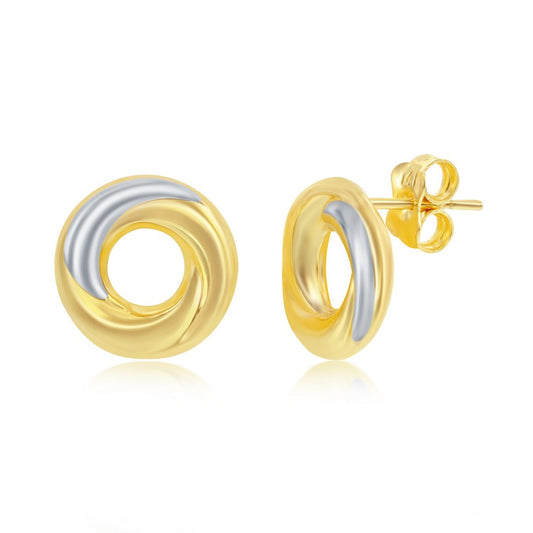 Yellow & White Gold Twisted 12mm Studs - 14K Gold