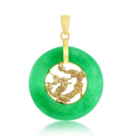 14K Yellow Gold, Jade Dragon Design Pendant