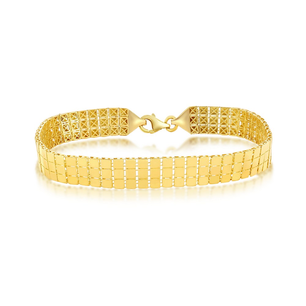 14K Yellow Gold Square Triple Row Bracelet