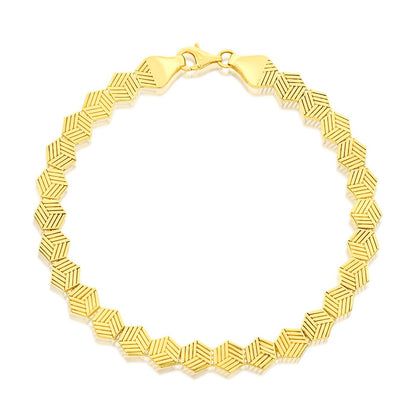 14K Yellow Gold, Lined Hexagon Bracelet