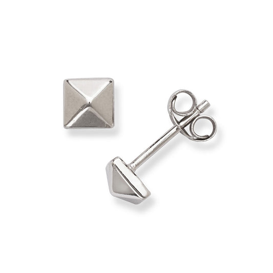 Sterling Silver Pyramid Small Square Stud Earrings