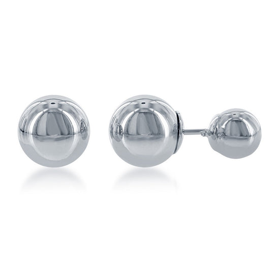 Sterling Silver 7mm Bead Front with 10mm Silver Bead Back Earrings