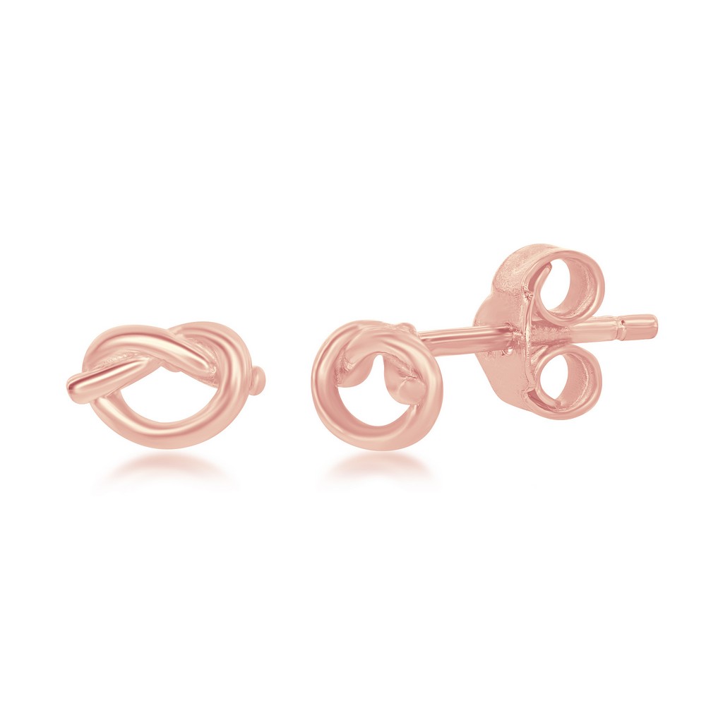 Sterling Silver Love Knot Stud Earrings - Rose Gold Plated