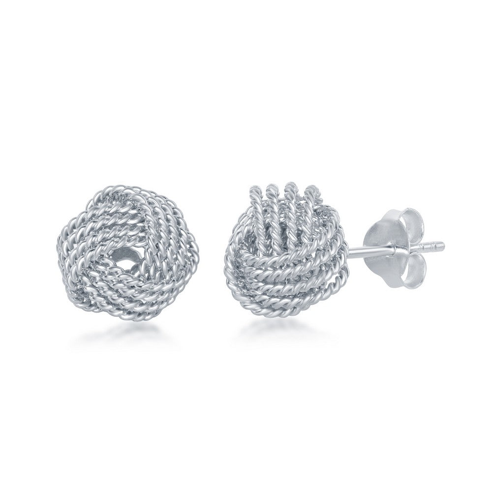 Sterling Silver Rope Design Love Knot Stud Earrings