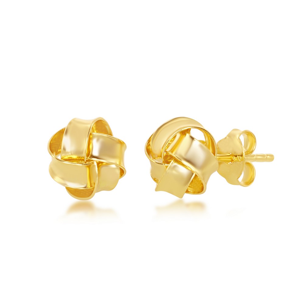 Sterling Silver High Polish Love Knot Stud Earrings - Gold Plated