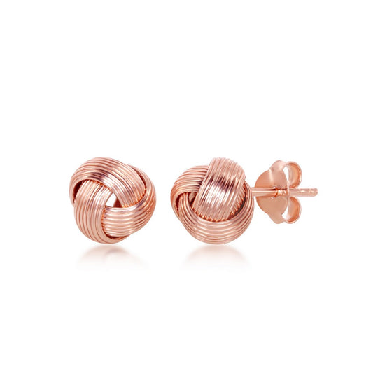 Sterling Silver Wire Design Love Knot Stud Earrings - Rose Gold Plated