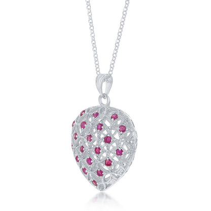 Sterling Silver Ruby Puffed Heart Pendant