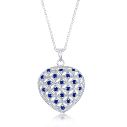 Sterling Silver Sapphire Puffed Heart Pendant