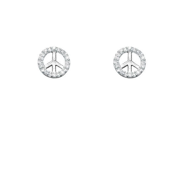 Sterling Silver Small CZ "Peace" Earrings