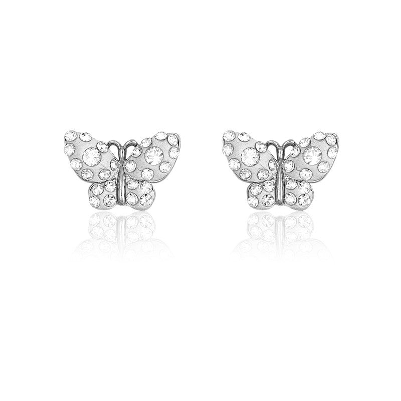 Sterling Silver White Enamel Butterfly w/ Crystals Earrings