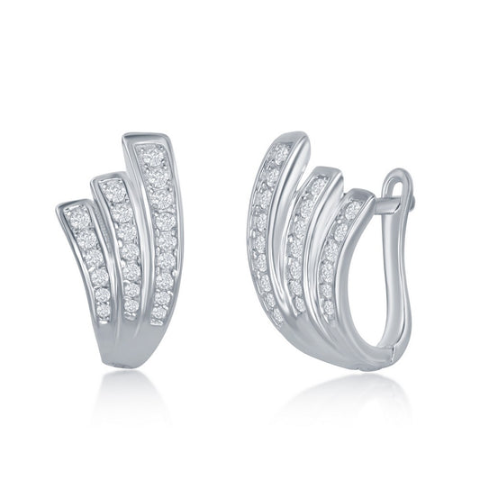 Sterling Silver Wave Design CZ Earrings