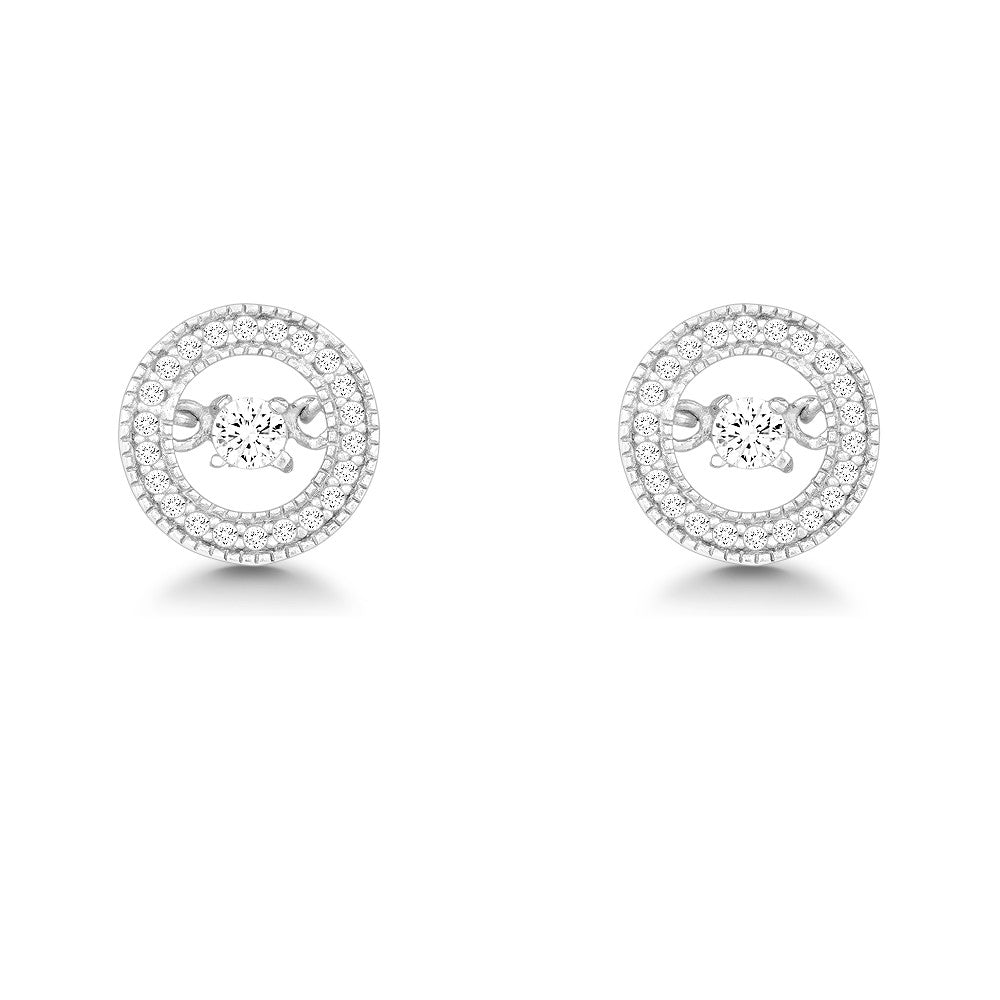 Sterling Silver Micro Pave with Center Dancing/Shimmering CZ Circle Earrings