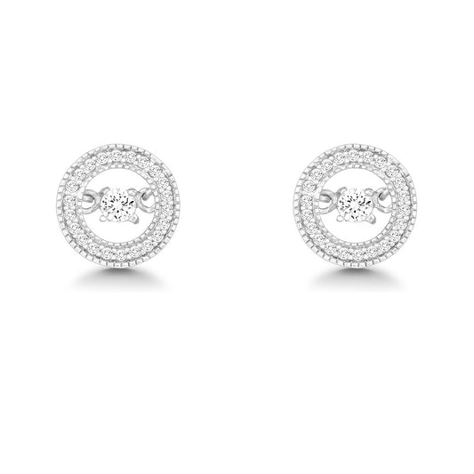 Sterling Silver Micro Pave with Center Dancing/Shimmering CZ Circle Earrings