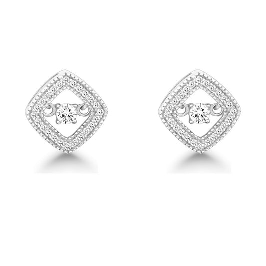 Sterling Silver Micro Pave with Center Dancing/Shimmering CZ Square Earrings