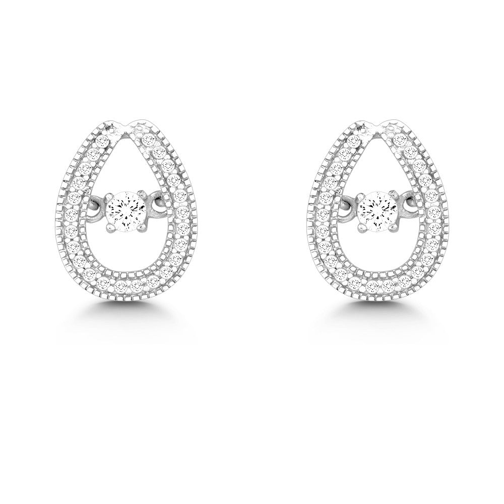 Sterling Silver Micro Pave with Center Dancing/Shimmering CZ Tearshaped Earrings