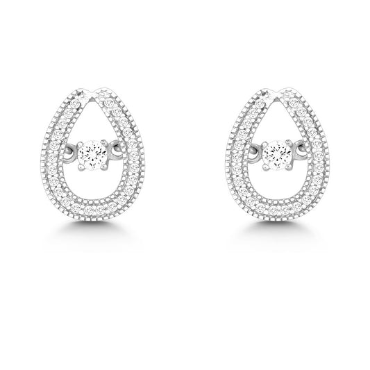 Sterling Silver Micro Pave with Center Dancing/Shimmering CZ Tearshaped Earrings