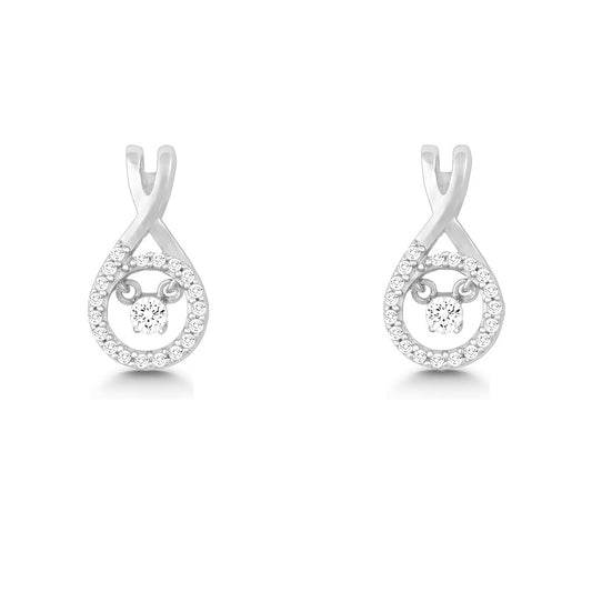 Sterling Silver Micro Pave with Center Dancing/Shimmering CZ Earrings