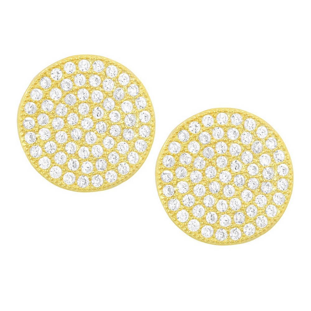 Sterling Silver Flat Micro Pave Stud Earrings - Gold Plated