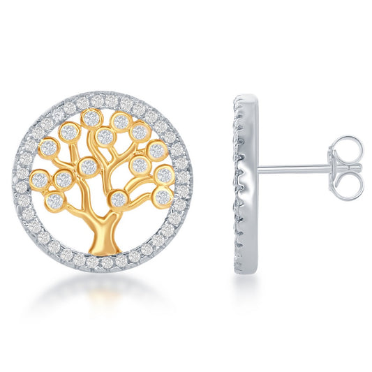 Sterling Silver GP CZ Round Tree Earrings