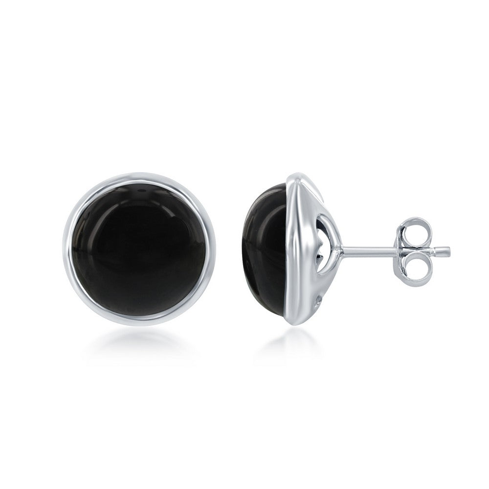 Sterling Silver Natural Stone Stud Earring - Onyx