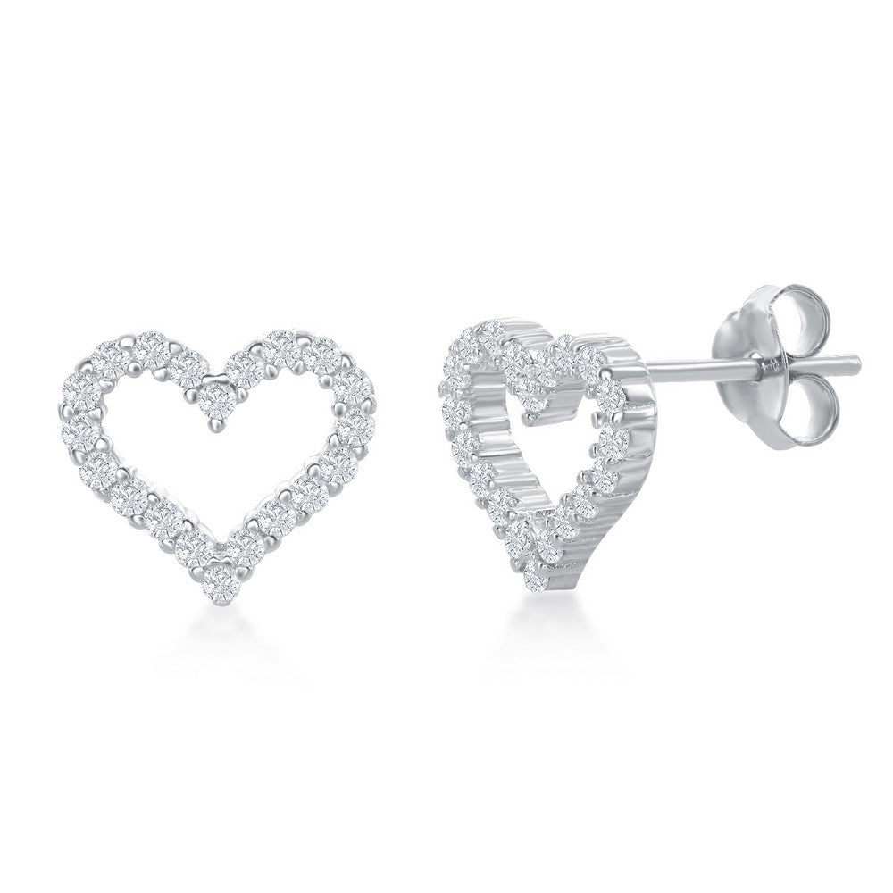 Sterling Silver Open Heart Cubic Zirconia Stud Earrings