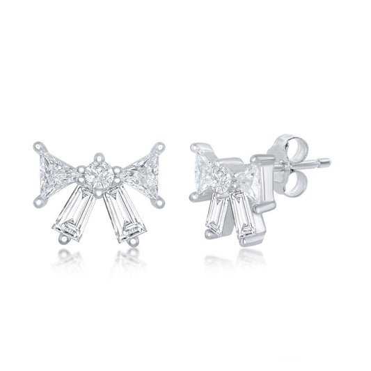 Sterling Silver Baguette CZ Bow Stud Earrings