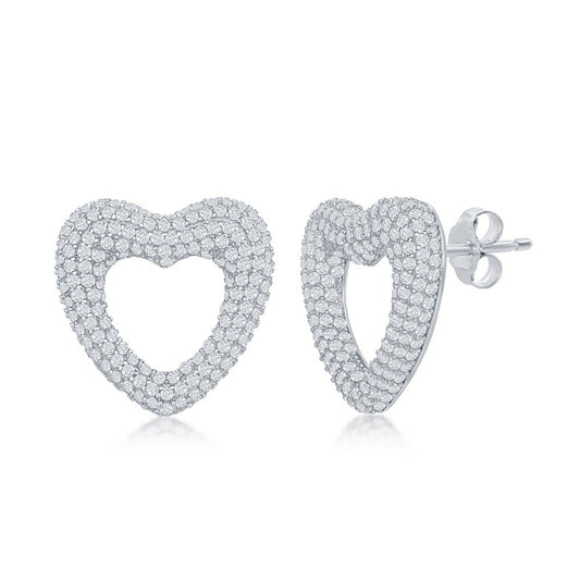 Sterling Silver Micro Pave Heart Stud Earrings