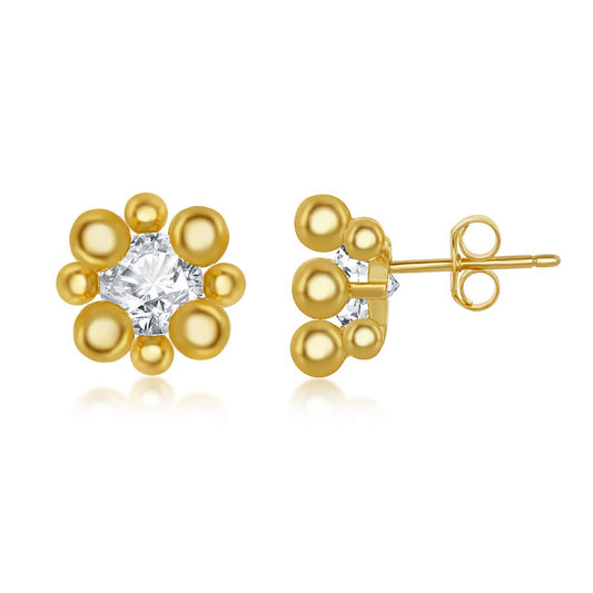 Sterling Silver Gold Plated CZ Multi-bead Stud Earings
