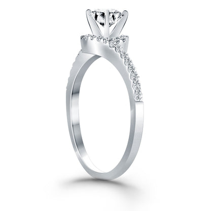 Bypass Swirl Diamond Halo Engagement Ring