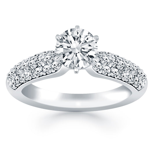 Triple Row Pave Diamond Engagement Ring