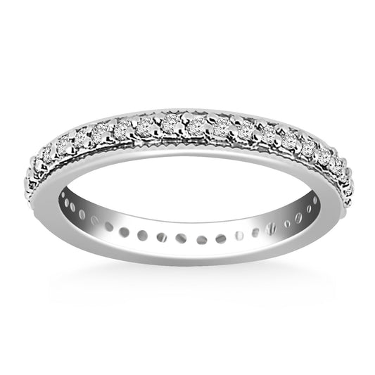 Pave Set Round Cut Diamond Eternity Ring with Milgrained Edging