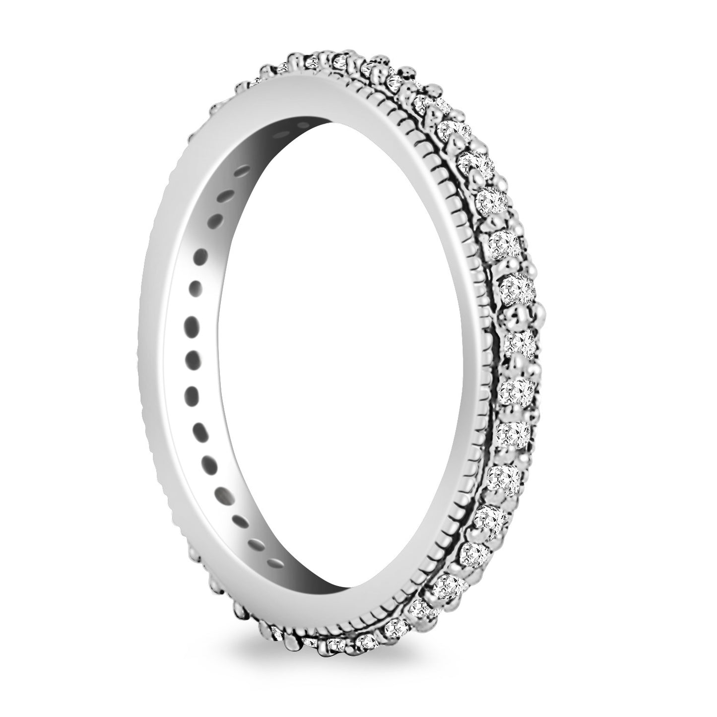 Pave Set Round Cut Diamond Eternity Ring with Milgrained Edging