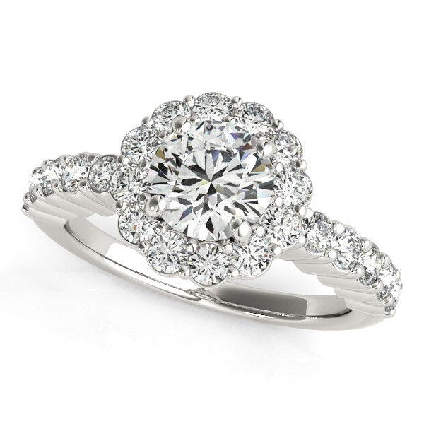 Round Floral Motif Diamond Engagement Ring (1 5/8 cttw)