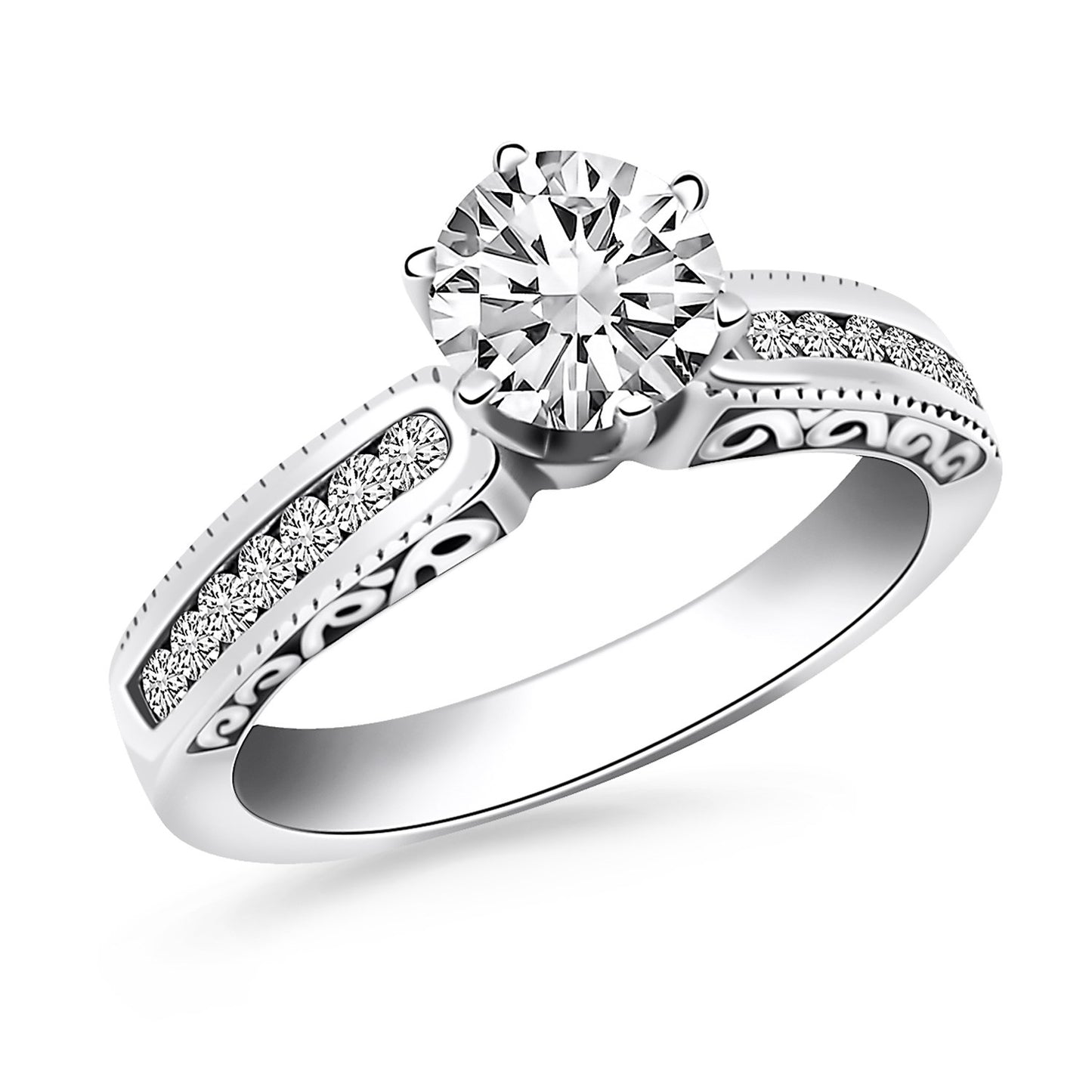 Channel Set Engagement Ring with Engraved Sides
