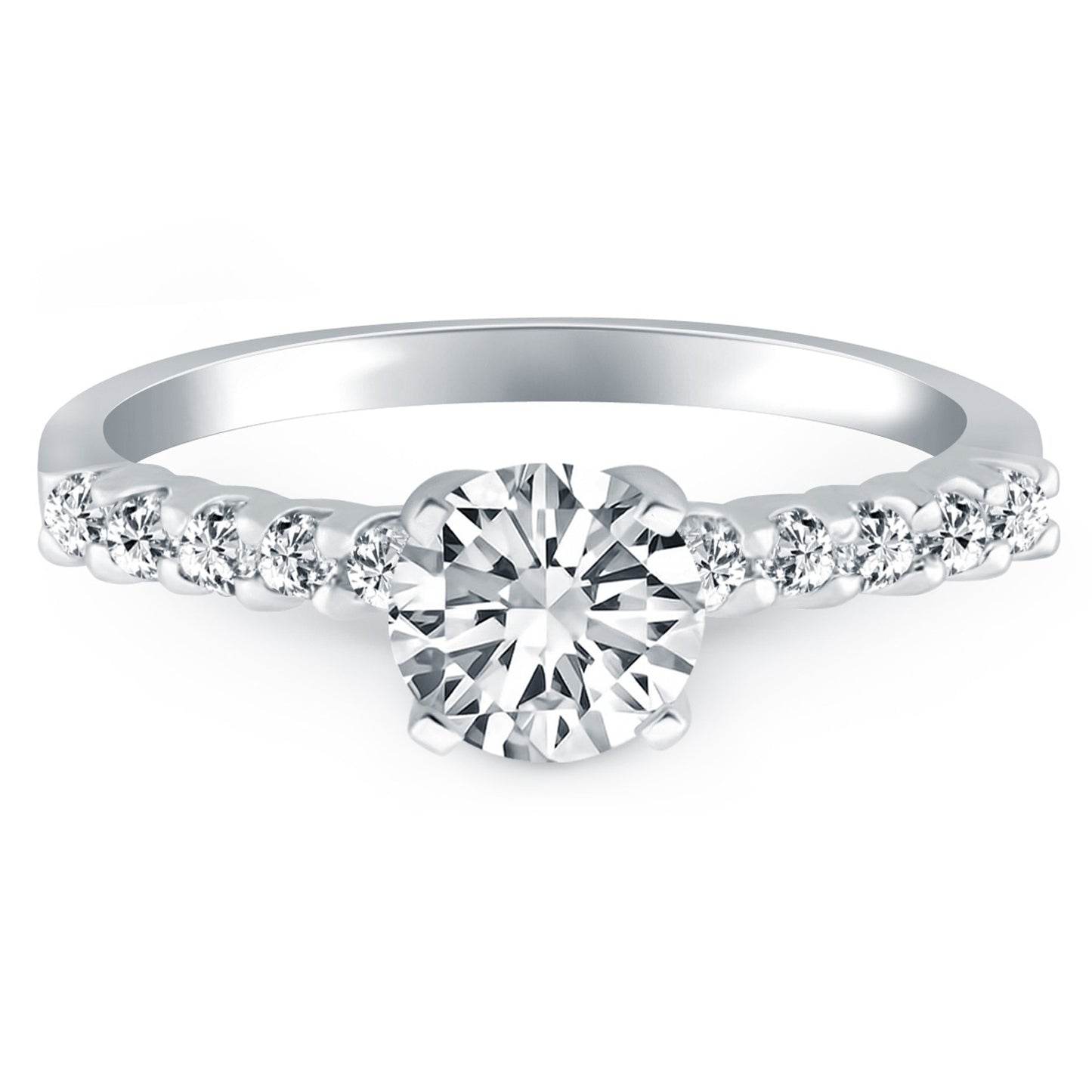 Shared Prong Diamond Band Accent Engagement Ring