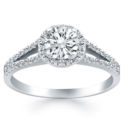 Diamond Halo Split Shank Engagement Ring