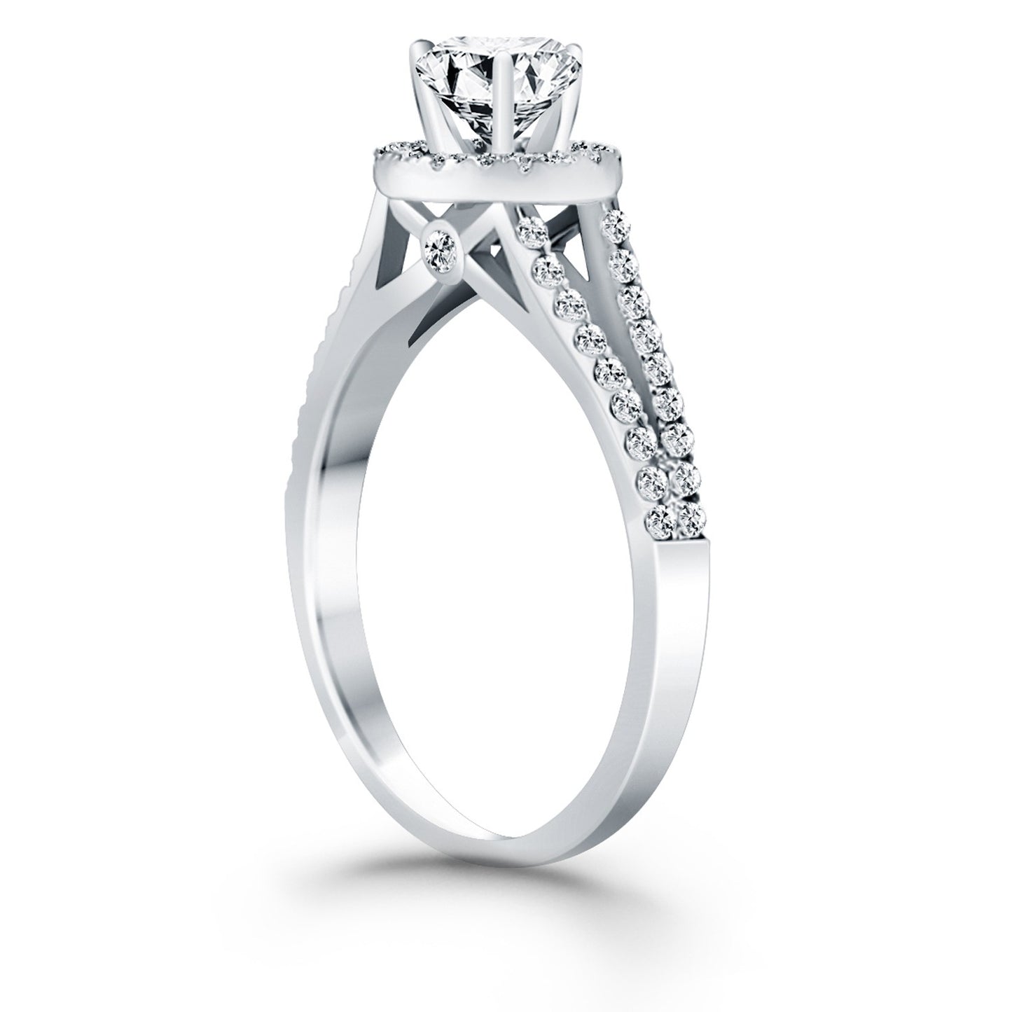 Diamond Halo Split Shank Engagement Ring