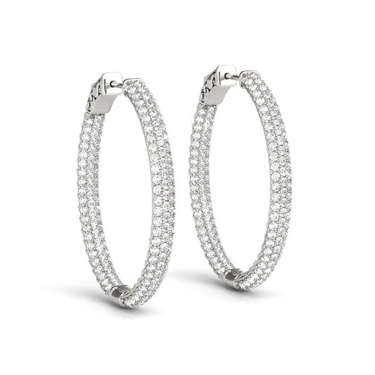 Diamond Hoop Double Sided Three Row Earrings (2 cttw)