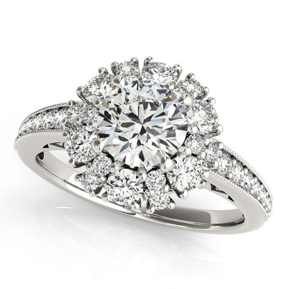 Antique Style Halo Round Diamond Engagement Ring (2 cttw)